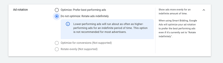 invata google ads - ad rotation