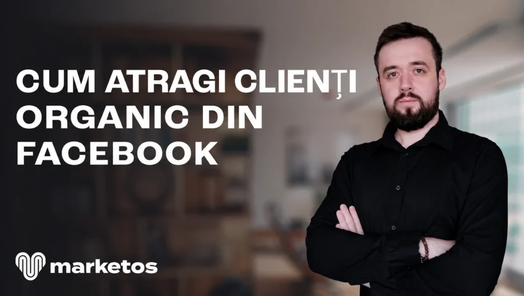 Marian lângă titlul „Cum atragi clienți organic din Facebook”, pe coperta Marketos