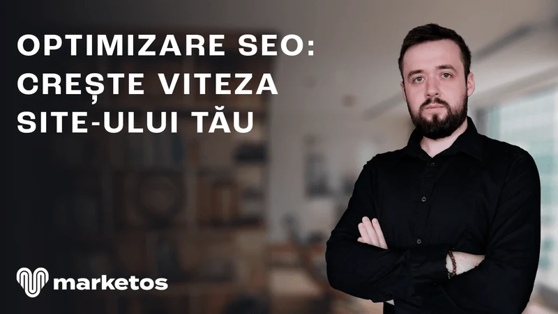 Marian în cămașă neagră, lângă titlul despre creșterea vitezei site-ului, pe coperta Marketos