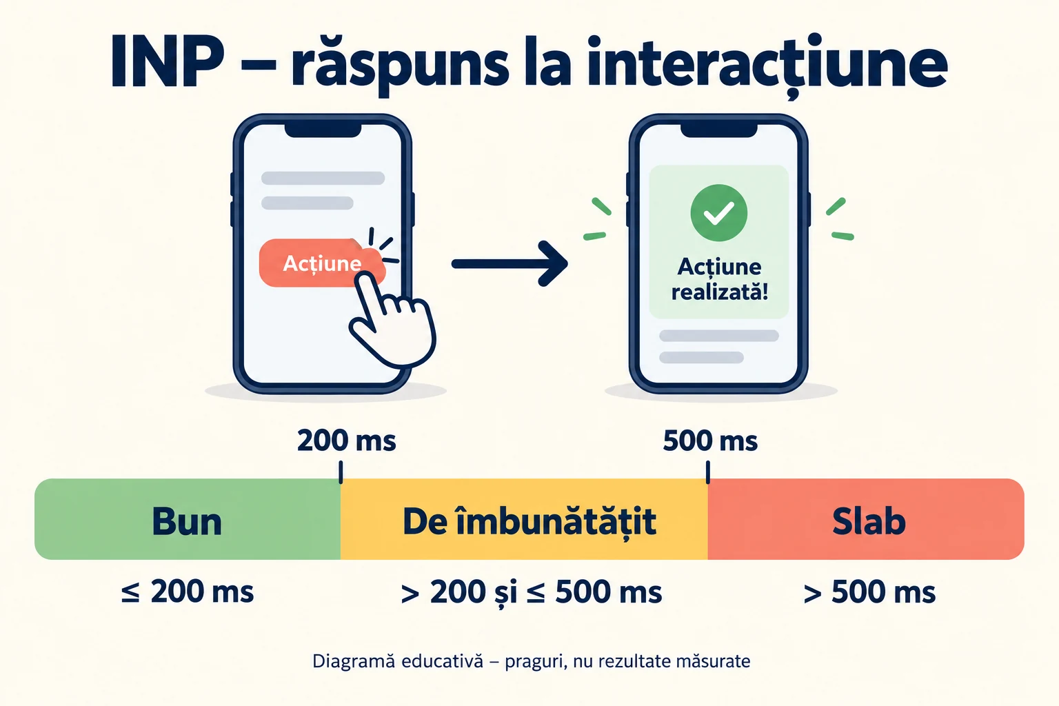 Diagramă INP cu răspuns la apăsarea unui buton și pragurile de 200 și 500 de milisecunde