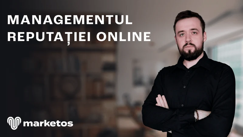Marian în cămașă neagră, lângă titlul despre managementul reputației online, pe coperta Marketos