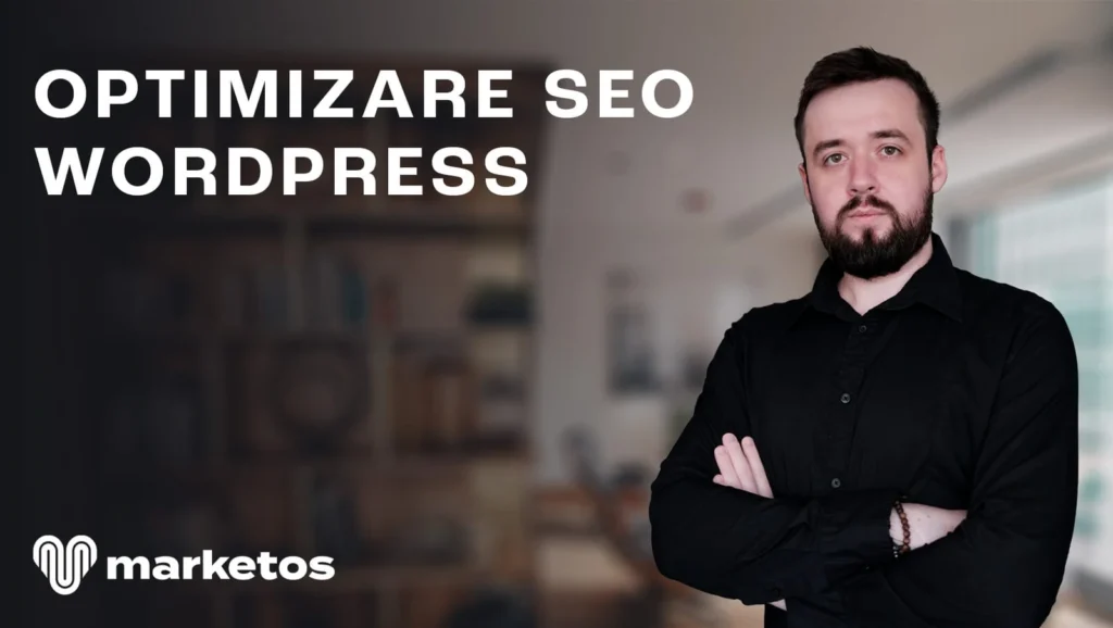 Marian lângă titlul „Optimizare SEO WordPress”, pe coperta Marketos
