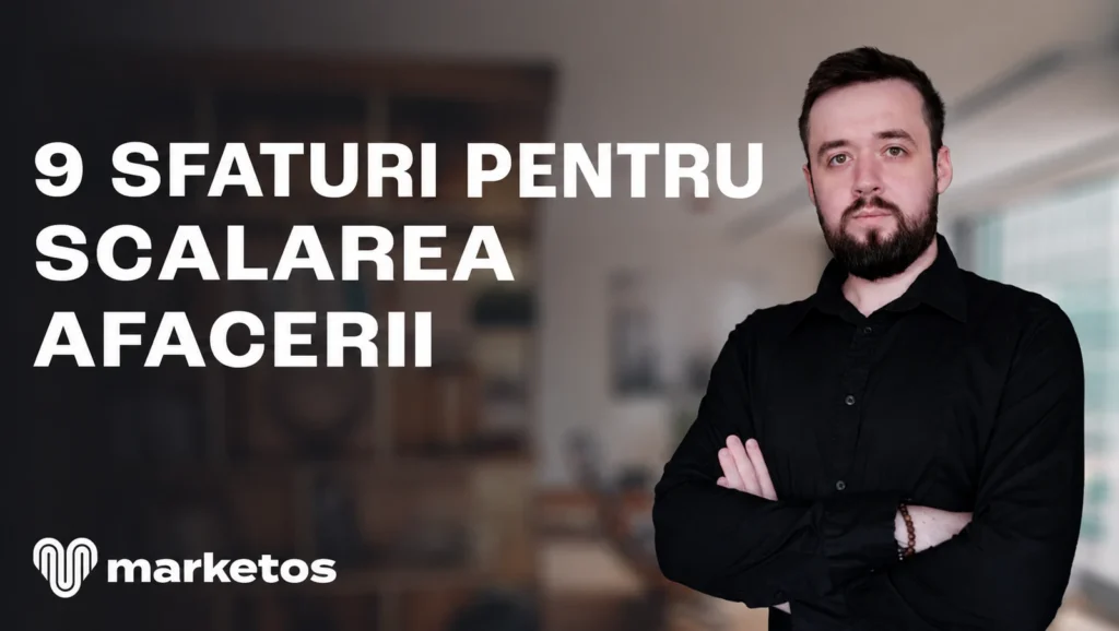 Marian în cămașă neagră, lângă titlul despre 9 sfaturi pentru scalarea afacerii, pe coperta Marketos