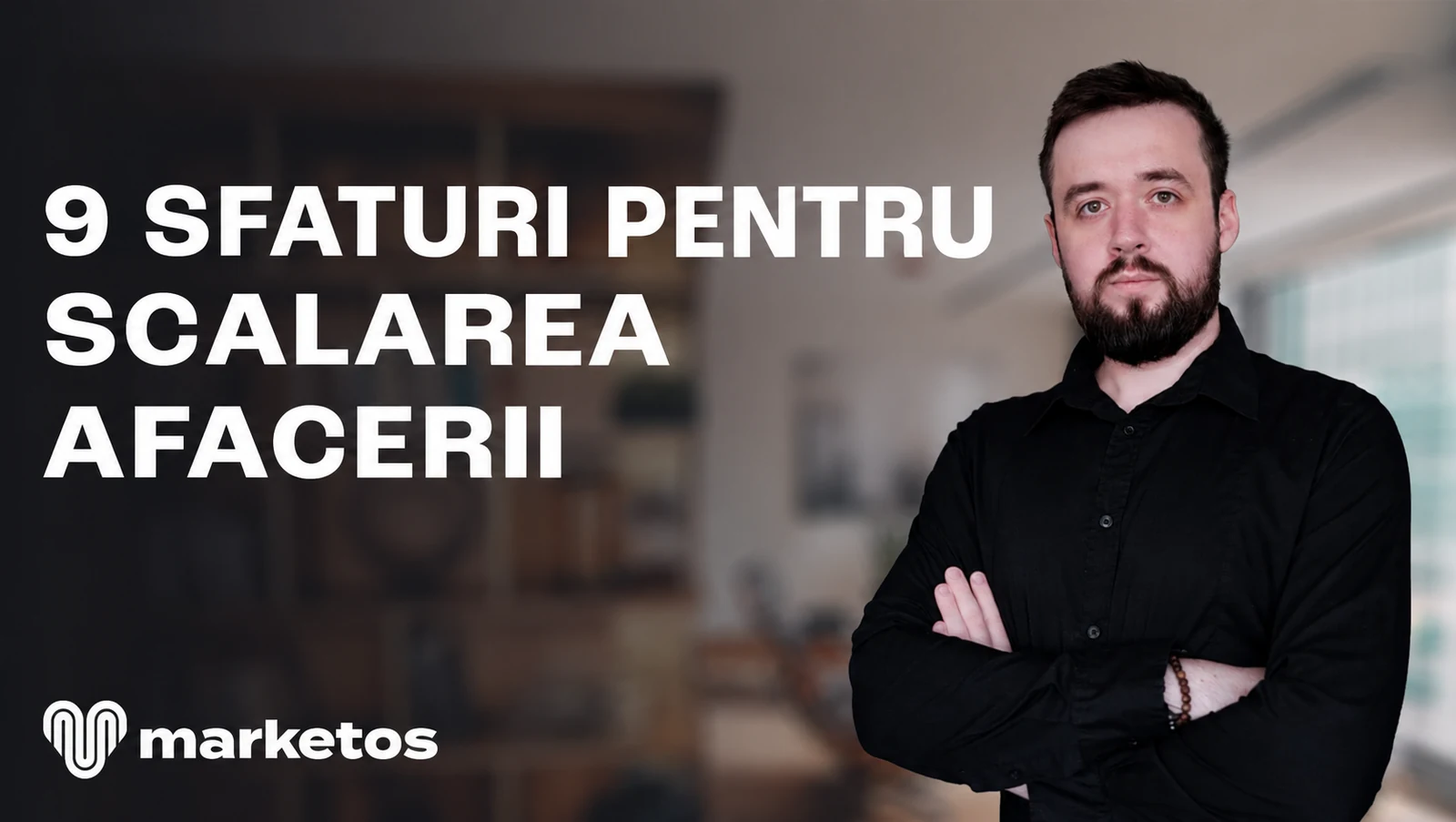 Marian în cămașă neagră, lângă titlul despre 9 sfaturi pentru scalarea afacerii, pe coperta Marketos
