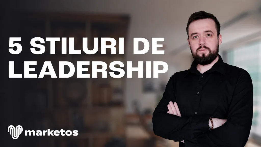 Marian Cristinescu în cămașă neagră, lângă titlul „5 stiluri de leadership”, pe coperta Marketos