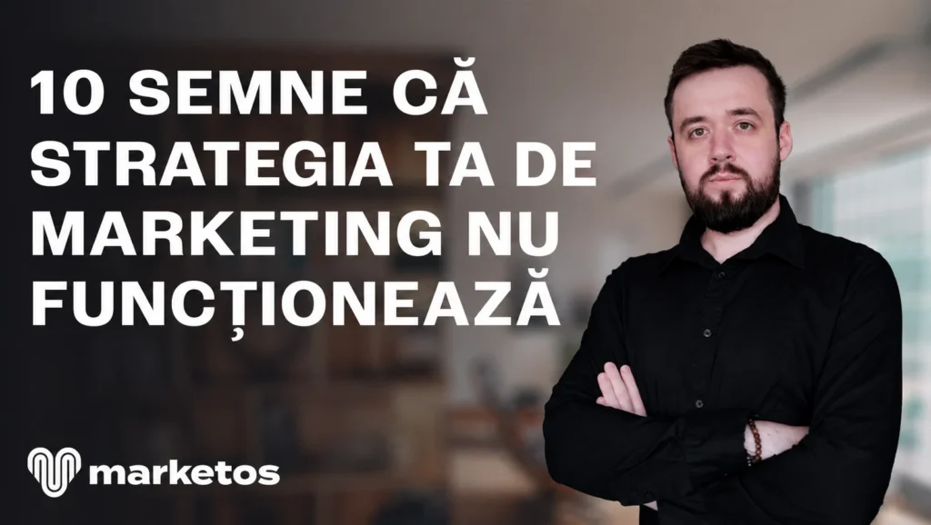 Marian Cristinescu în cămașă neagră, lângă titlul „10 semne că strategia ta de marketing nu funcționează”, pe coperta Marketos